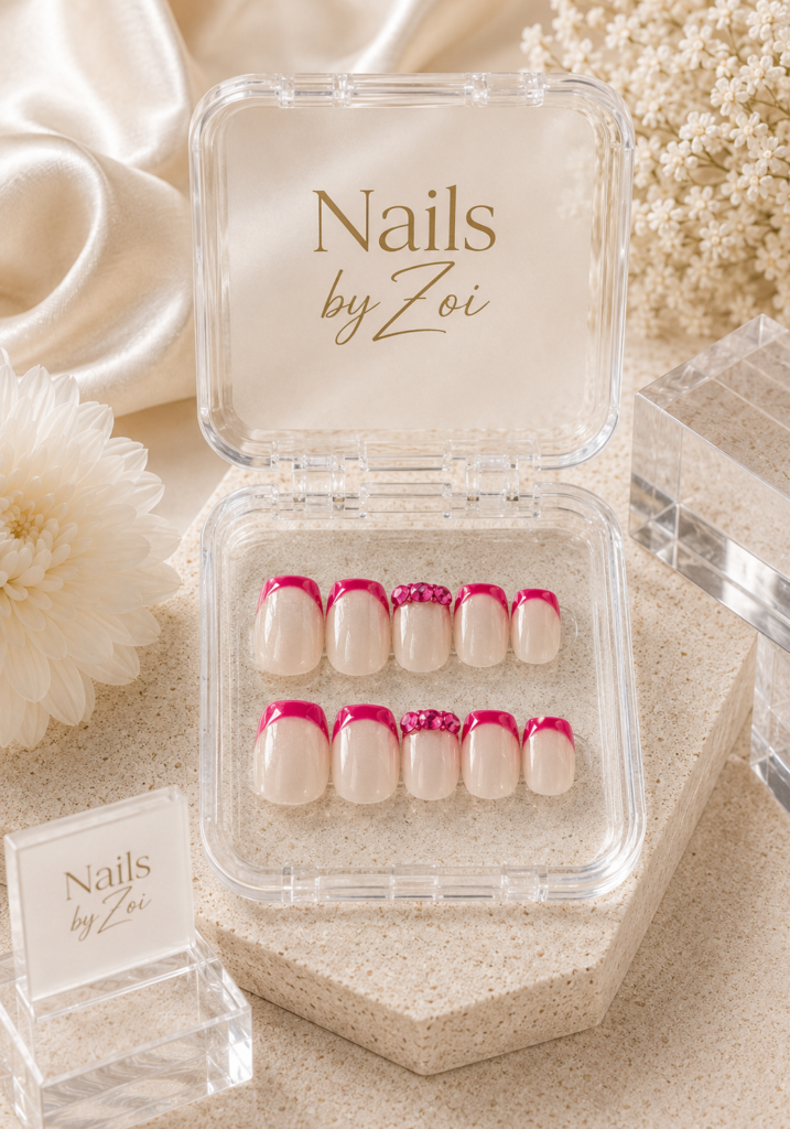 Fuchsia Crystal French press-on nail set