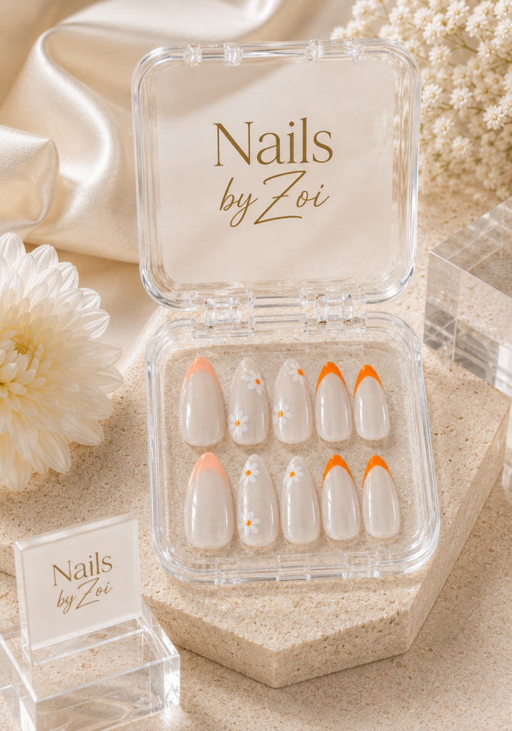 Orange Daisy French press-on nail set