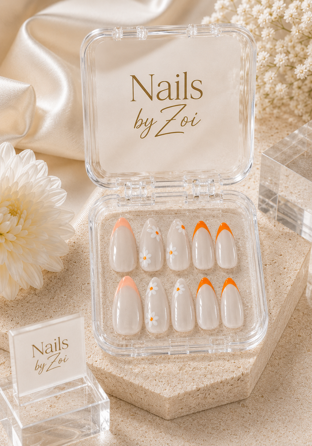 Orange Daisy French press-on nail set