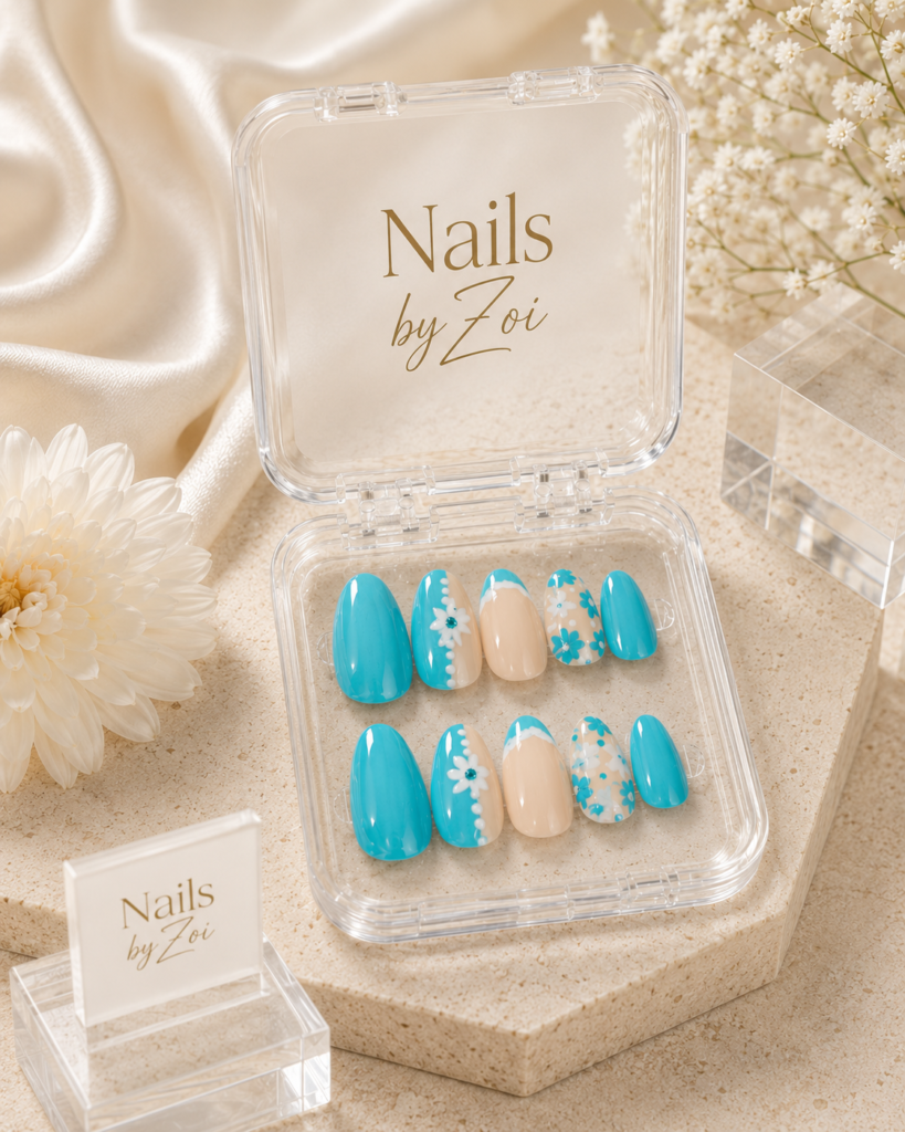 Turquoise Daisy Set press-on nail set