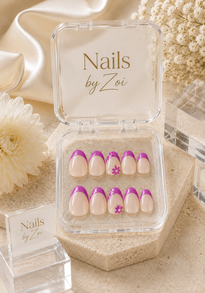 Purple Floral French press-on nail set