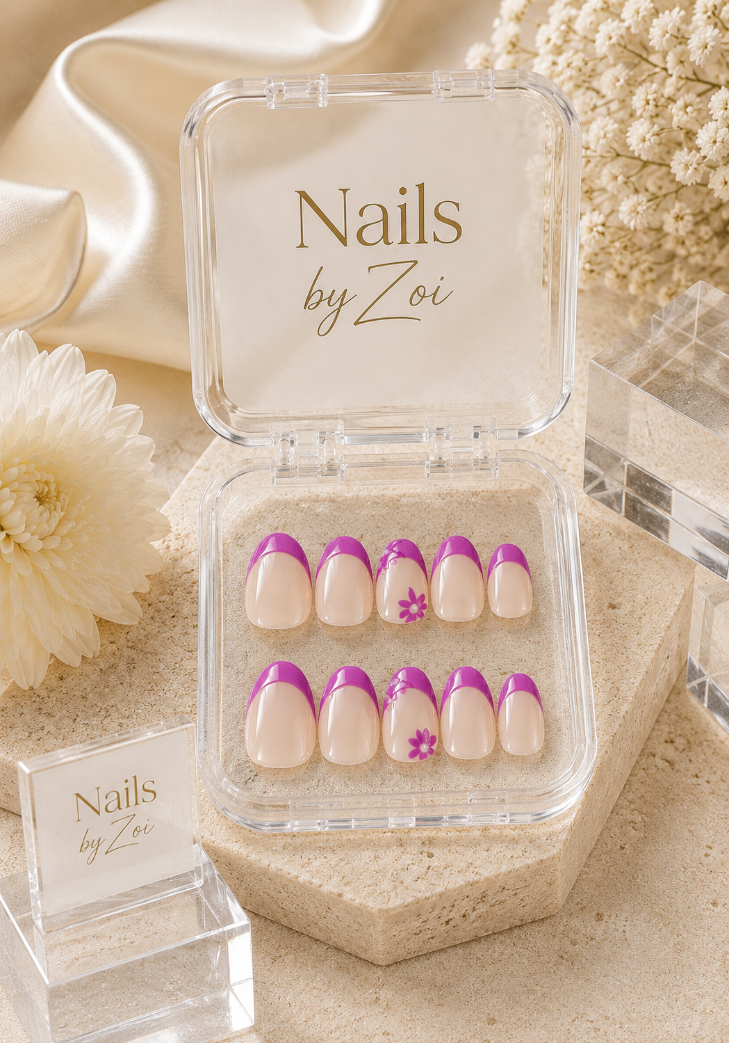 Purple Floral French press-on nail set